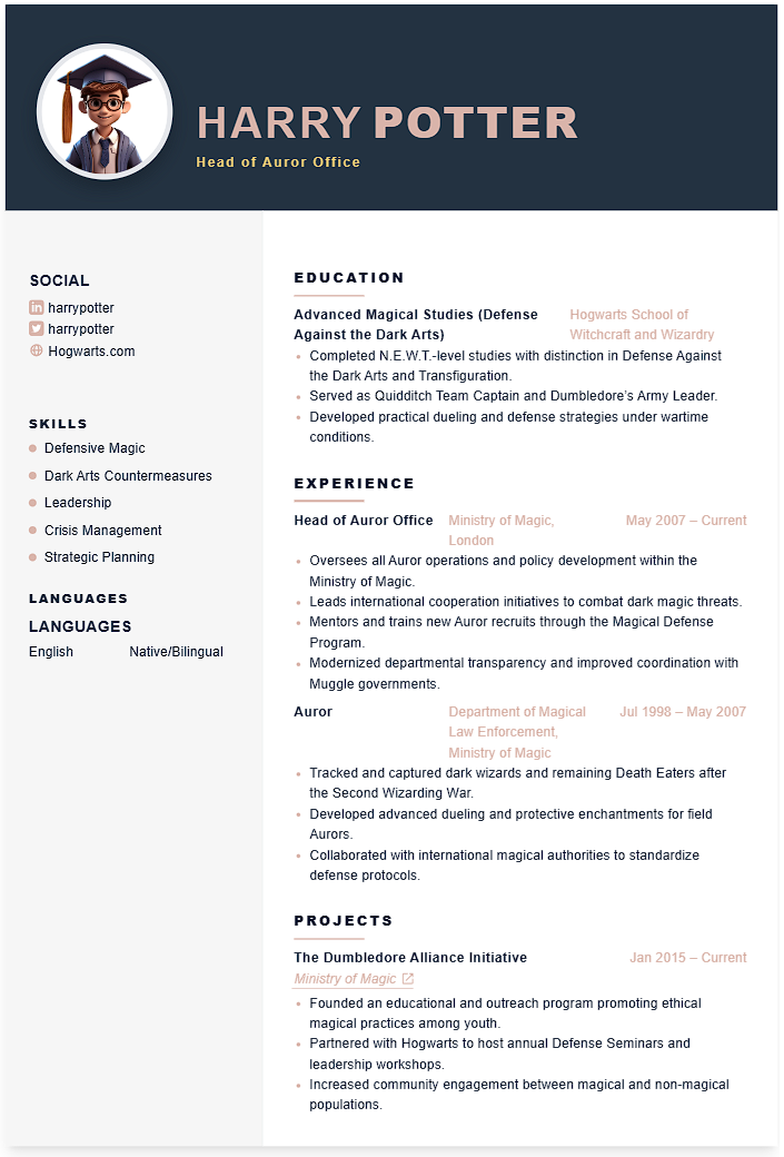 Midnight Gold CV template - Professional resume design