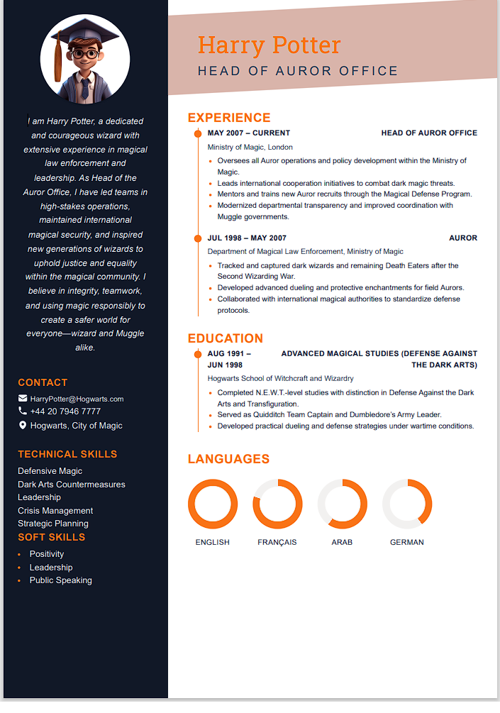 Timeline Languages CV template - Professional resume design